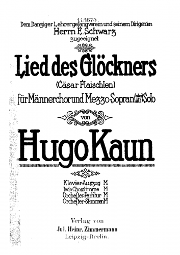 Kaun - Lied des Glockners - Vocal Score - Score