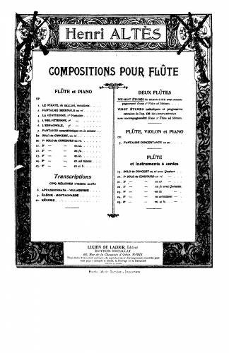 Berbiguier - 18 Exercises or Etudes pour Flute - For 2 Flutes (Altès) - Score