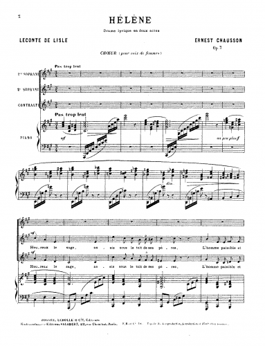 Chausson - Hélène - Vocal Score Chur des femmes For SSA chorus and Piano - Score
