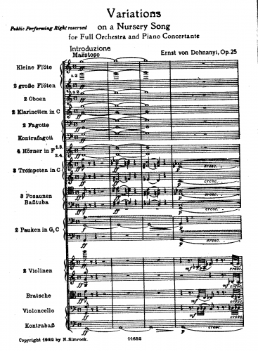 Dohnányi - Variationen über ein Kinderlied - Score