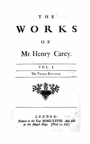 Carey - The Works of Mr. Henry Carey - Score