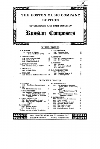 Rimsky-Korsakov - The Snow Maiden - Song of the Shepherd Lehl For Female Chorus and Piano (Engel) - Score