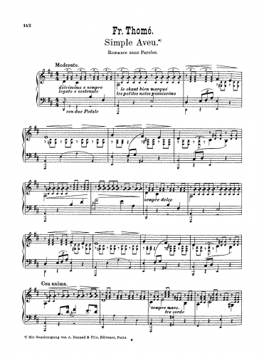 Thomé - Simple aveu - Piano Score - Score