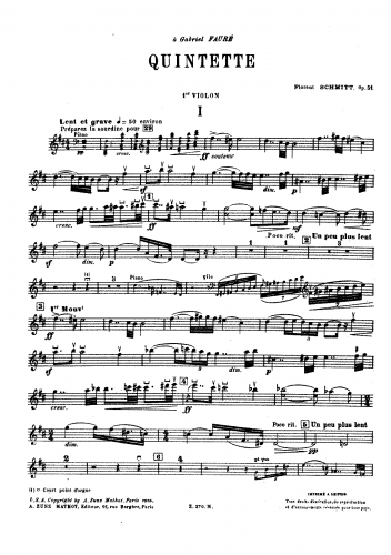 Schmitt - Quintette en trois parties pour Piano, deux Violons, Alto et Violoncelle, Op. 51