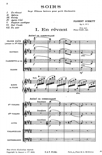 Schmitt - Soirs, Op. 5 - For Orchestra (Composer)