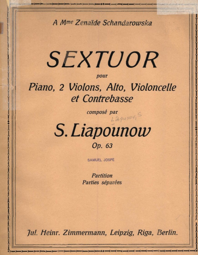 Lyapunov - Piano Sextet, Op. 63