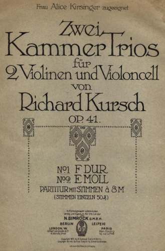 Kursch - 2 Chamber Trios for 2 Violins and Cello - Scores and Parts