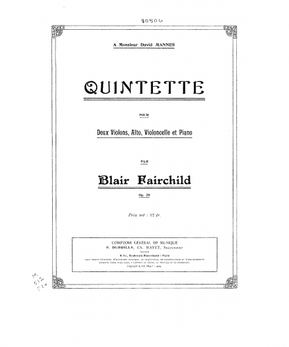 Fairchild - Piano Quintet, Op. 20
