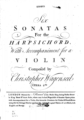 Wagenseil - 6 Sonatas for Violin and Harpsichord, Op. 2 - Score