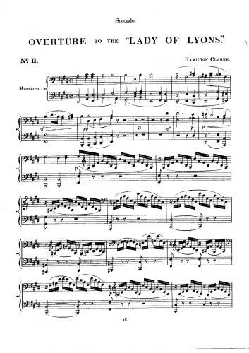 Clarke - The Lady of Lyons, Overture, Op. 197 - For Piano 4 Hands (composer) - Score