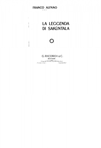 Alfano - La leggenda di Sakùntala - Librettos - Complete libretto