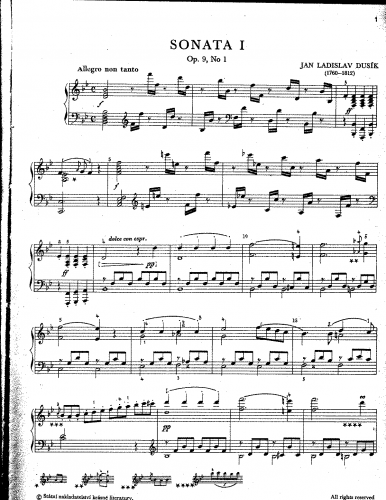Dussek - Piano Sonata No. 1 - Score