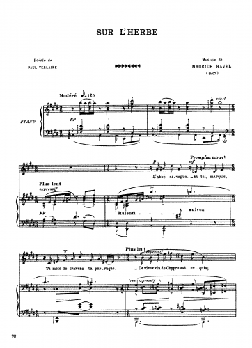 Ravel - Sur l'herbe - Voice / Piano (complete score)