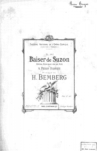 Bemberg - Le baiser de Suzon - Vocal Score - Score