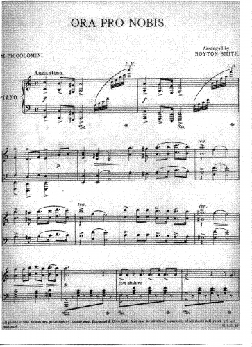 Piccolomini - Ora pro nobis - For Piano solo (Smith) - Score