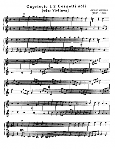 Vierdanck - Capriccios for 2 Solo Cornets (or Violins) - Score