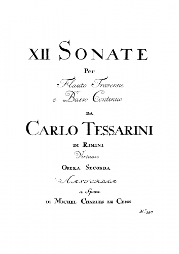 Tessarini - 12 Sonate per Flauto Traversiere e Basso Continuo - For Flute and Continuo - Score