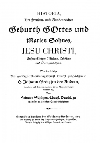 Schütz - Historia der Geburt Jesu Christi - Score