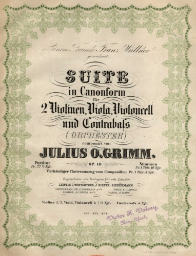 Grimm - Suite in Canonform, Op. 10 - For Piano 4 Hands (Composer) - Score