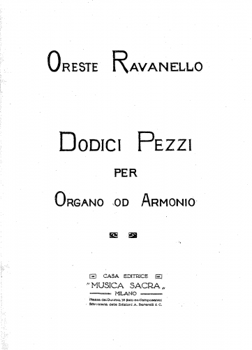 Ravanello - Dodici Pezzi per organo od armonio - Score