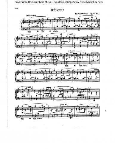 Moszkowski - 5 Piano Pieces - Original version (Piano) No. 1. Mélodie - Score