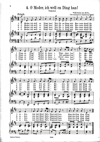 Folk Songs - Volksweise aus Köln (Zuccalmaglio´s Sammlung 1840) - Score
