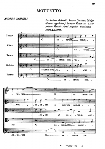 Gabrieli - O sacrum convivium - Score