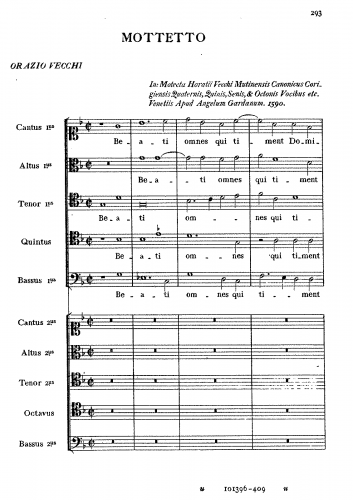 Vecchi - Beati omnes qui timent Dominum - Score