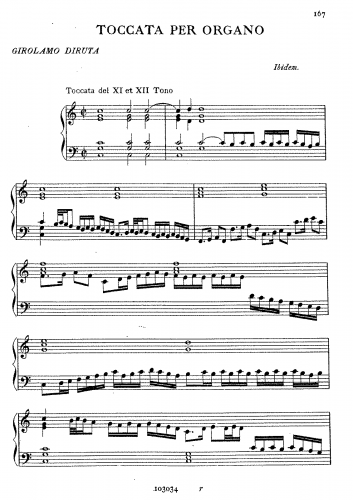 Diruta - Toccata del XI et XII Tono - Score