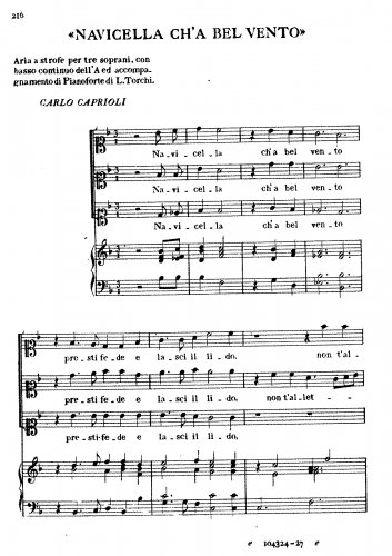 Caproli - Navicella ch'a bel vento - Score