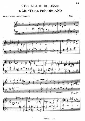Frescobaldi - Toccata di durezze e Ligature per Organo - Score