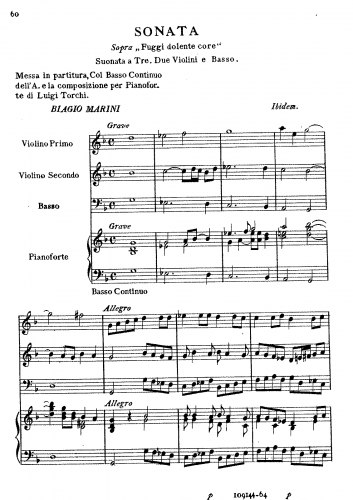 Marini - Sonata - Sopra 'Fuggi dolente core' - Score
