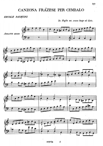 Pasquini - Canzona Franzese per Cembalo - Score
