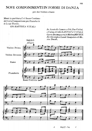 Vitali - 9 Componimenti in Forme di Danza - Score