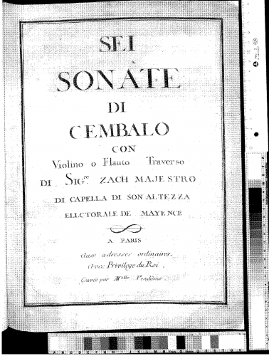 Zach - 6 Sonate di Cembalo con Violino o Flauto Traverso - Score