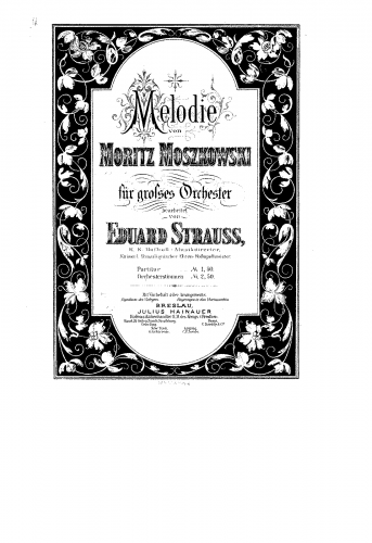 Moszkowski - 5 Piano Pieces - No. 1. Mélodie For Orchestra (E. Strauss) - Score