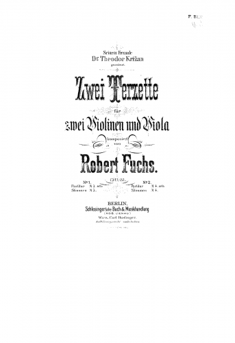 Fuchs - 2 String Trios, Op. 61 - Scores and Parts Complete (2 Trios)