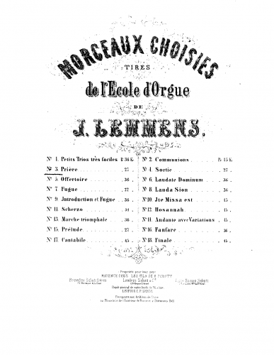 Lemmens - Prière; from ''École d'orgue'', Part II, no. 14. - Score