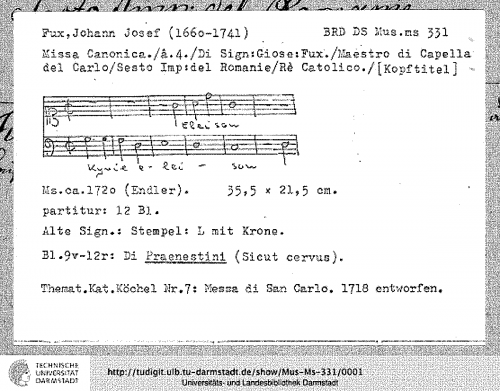 Fux - Messa di San Carlo, K.7 - Chorus Scores - Score