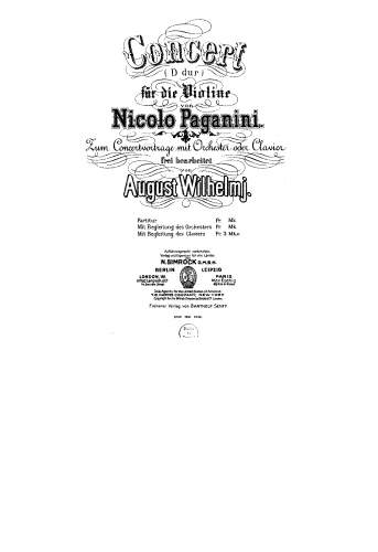 Paganini - Violin Concerto No. 1 - Allegro moderato For Violin and Orchestra (Wilhelmj) - Score