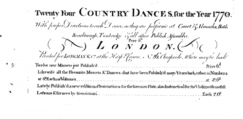 Various - 24 Country Dances for the Year 1770 - complete score