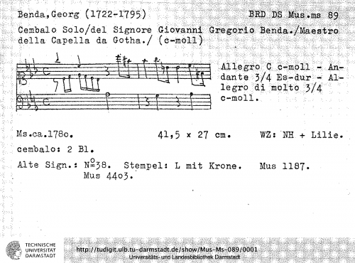 Benda - Harpsichord Sonata in C minor - Score