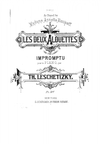 Leschetizky - 2 Pieces for Piano, Op. 2 - Piano Score - 1. Les deux Alouettes