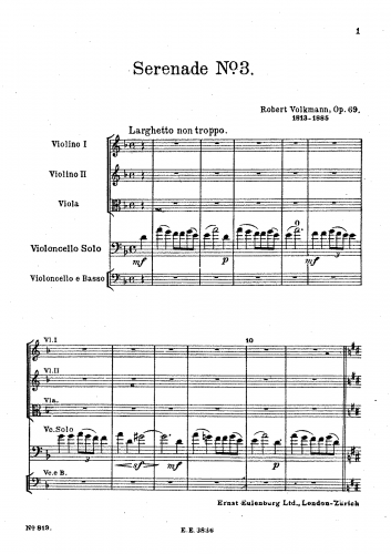 Volkmann - Serenade No. 3 - Score