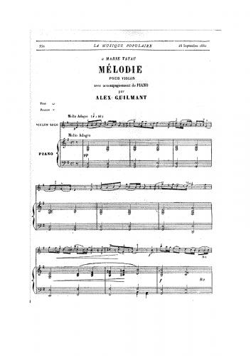 Guilmant - L'Organiste Pratique - Book 3, Op. 46 For Violin and Piano (Guilmant) - 4. Mélodie