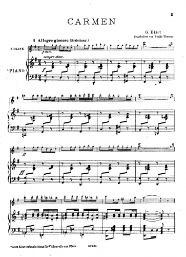 Bizet - Carmen - Selections For Violin and Piano (Thomas) - Score