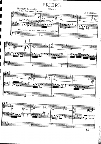 Lemmens - Prière; from ''Ãcole d'orgue'', Part II, no. 14. - Score