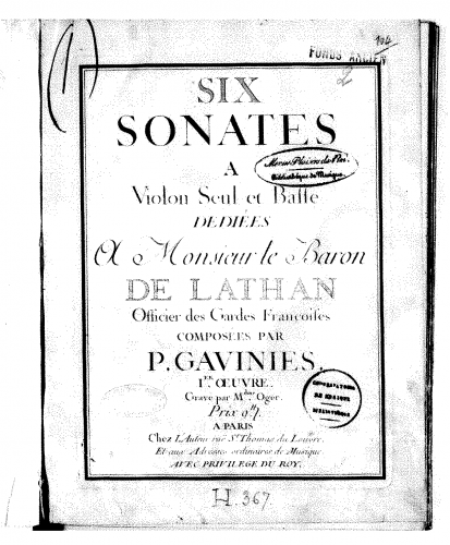 Gaviniès - Sonata Op. 1 No. 2 - Score