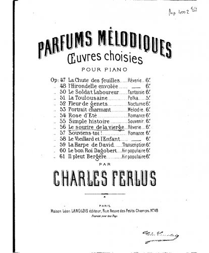 Ferlus - Le sourire de la vierge - Piano Score - Score