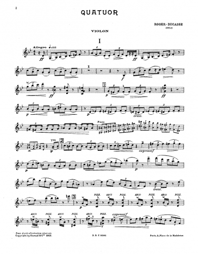Roger-Ducasse - Piano Quartet - Score and Parts